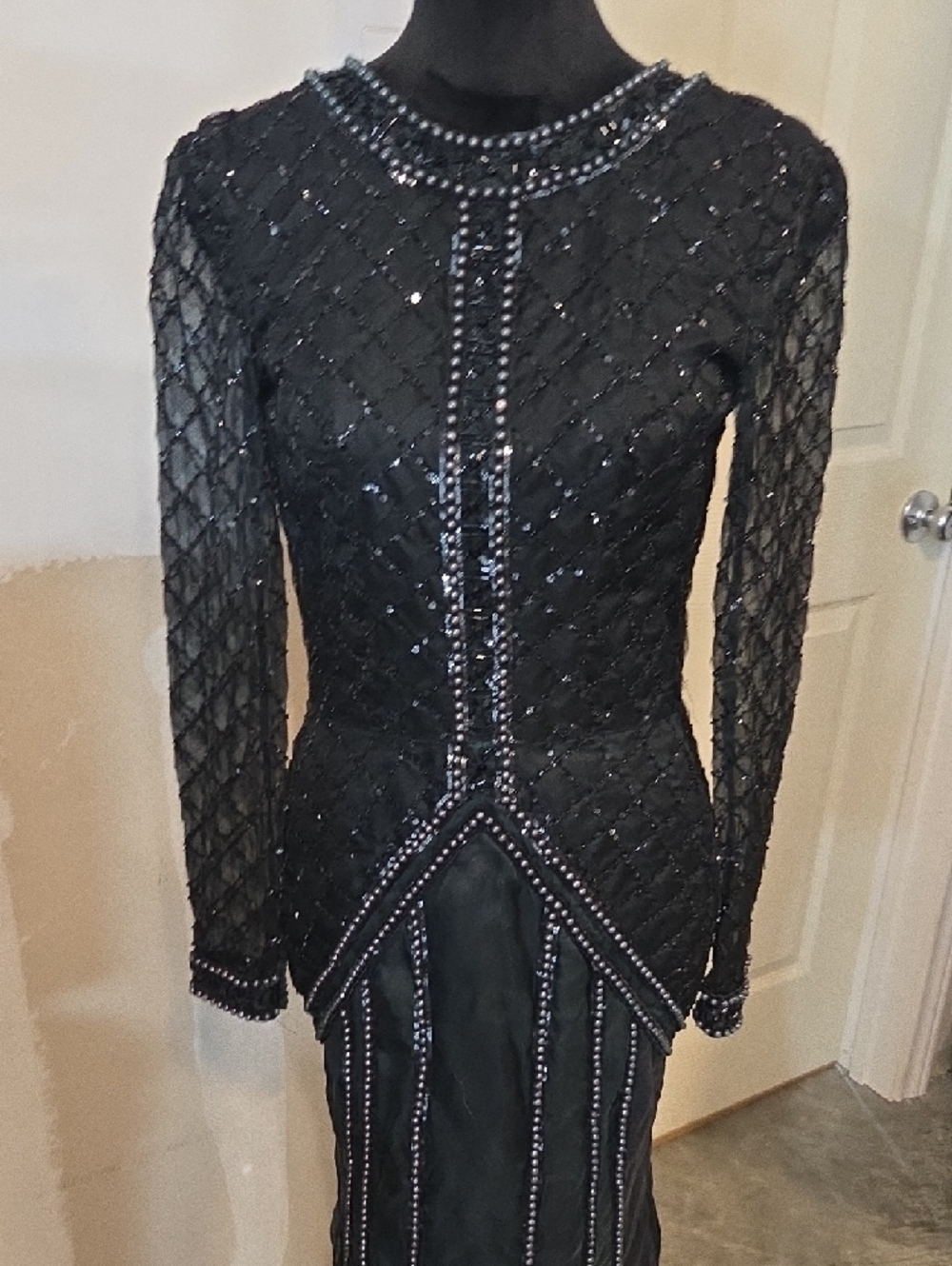 Boho Black Long Sleeve Beaded Evening Gown Festival Fairy Tulle Skirt Open Back - Picture 11 of 16